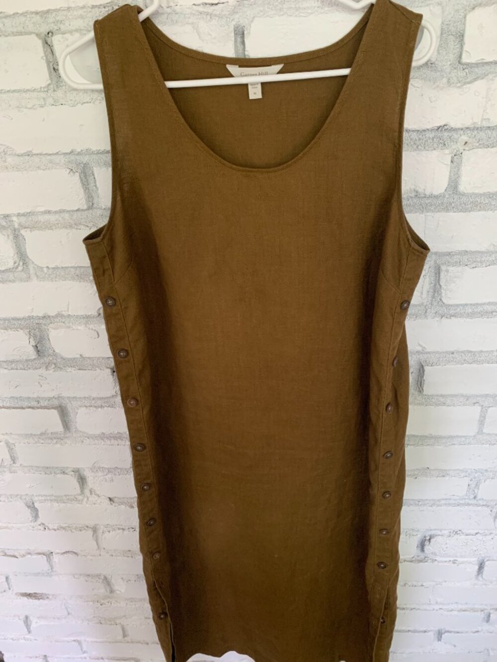Garnet Hill "Terra" 100% Linen Side Button Midi Dress